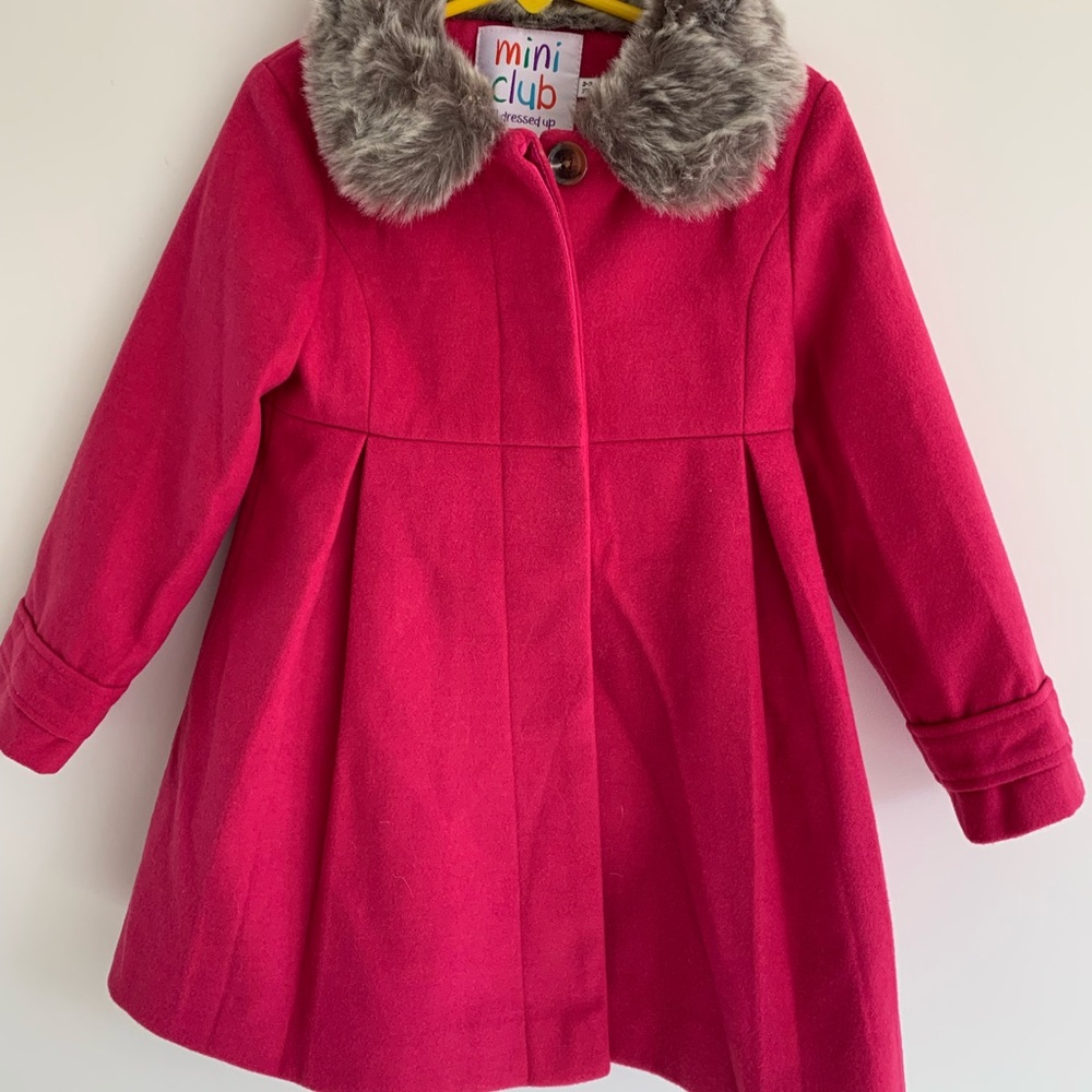 Girls' Boots Mini Club Pink Coat Jacket Sz 2-3 Faux Fur Collar